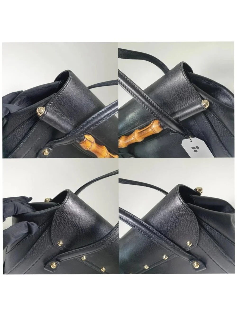 Authentic Gucci Bamboo Daily Black Leather Top Handle Bag